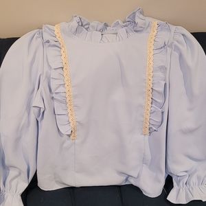 Light blue ruffle lace blouse M
